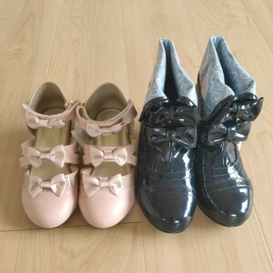 axes femme kids アクシーズファムキッズ 折り返し2wayレインブーツ 3つリボンプリンセスパンプス 19cm 2足セット 子ども靴 