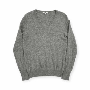 カシミヤ100%◆UNIQLO ユニクロ Vネック ニット セーター サイズL/グレー/レディース カシミア m-66