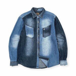 VOLCOM JEANS ボルコム ツートン 色落ち加工 長袖 デニムシャツ L / インディゴ メンズ 古着 ビンテージ