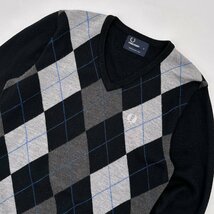 FRED PERRY フレッドペリー アーガイル柄 Vネック メリノ ウールニットセーター Sサイズ /メンズ ヒットユニオン代理/黒 ブラック_画像2