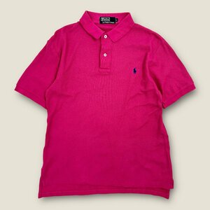 90s ビンテージ◆Polo RALPH LAUREN ラルフローレン 刺繍ロゴ入り 鹿の子 コットン 半袖ポロシャツ サイズL/ピンク/メンズ ナイガイ 代理