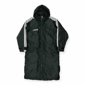 adidas アディダス 3本ライン ダウンコート ベンチコート ロングコート フード収納 L /黒/ブラック/ゴルフ/スポーツ/着丈120