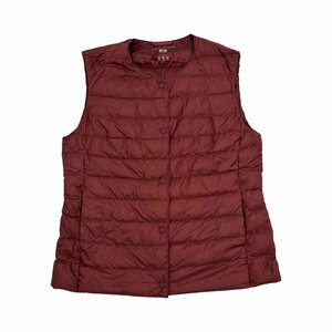 UNIQLO ユニクロ ノーカラー 2WAY ウルトラライトダウン ダウンベスト Lサイズ/ワインレッド系 赤系/レディース/O-64