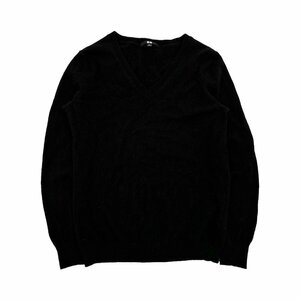 カシミヤ100%◆UNIQLO ユニクロ カシミアウール Vネック 長袖 ニット セーター Lサイズ/ブラック 黒/レディース/O-40