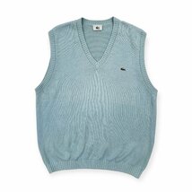 LACOSTE ラコステ 文字ワニ Vネック コットン ニット ベスト サイズ5 /水色 ファブリカ 日本製_画像1