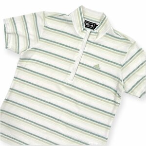 adidas golf アディダスゴルフ ハーフジップ ボーダー 半袖シャツ ポロシャツ M/グリーン系/レディース/スポーツ