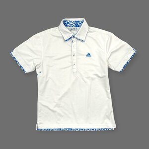 adidas golf アディダスゴルフ ボーダー 花柄切替 半袖 ポロシャツ ドライ Lサイズ /ホワイト 系 スポーツ ゴルフ