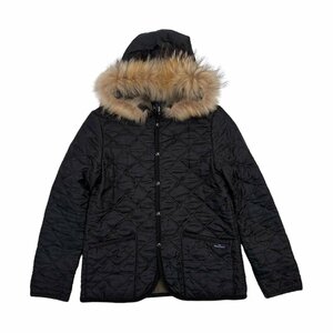 毛皮ファー付き◆THE SMOCK SHOP スモックショップ 裏フリース フード付 キルティング ジャケット コート Sサイズ /レディース/黒/ブラック