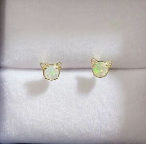  cat earrings lady's opal 10 month birthstone natural stone birthday present 