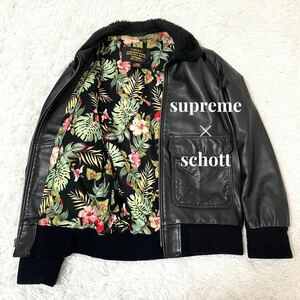 美品　supreme × schott 12ss A2 レザージャケット　M フライトジャケット ブラック ジャケット　シュプリーム ショット　別注　コラボ