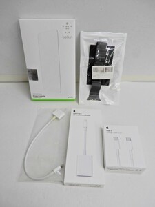 105Z876★【動作未確認☆ジャンク品】Apple/アップル + belkin 製品 5点セット SDカードリーダー/USB-Cケーブル/30ピンアダプター 他