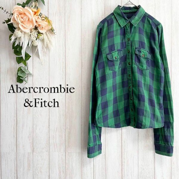 【Abercrombie&Fitch アバクロ】ロゴ刺繍 チェック柄 シャツ/希少デザイン アメカジ ネルシャツ 長袖シャツ