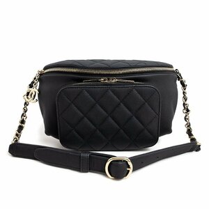 （未使用　展示品）シャネル CHANEL マトラッセ チェーン ウエストバッグ ボディバッグ キャビアスキン レザー ブラック 黒 AS0465