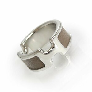 （新品・未使用品）エルメス HERMES オランプ PM リング 指輪 #14号 M ヴォーマダム レザー エトゥープ エトープ グレージュ シルバー金具
