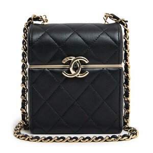 （新品・未使用品）シャネル CHANEL スモール ボックス チェーン ショルダー ポーチ マトラッセ ラムスキン レザー ブラック 黒 AP2656