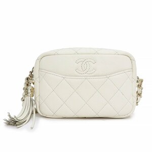 （中古）シャネル CHANEL マトラッセ チェーンショルダー フリンジ ココマーク ショルダーバッグ キャビアスキン レザー アイボリー A57717