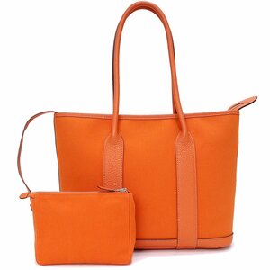 （未使用　展示品）エルメス HERMES ガーデンジップ PM トートバッグ ネゴンダ レザートワルオフィシエ キャンバス オレンジ □M刻印