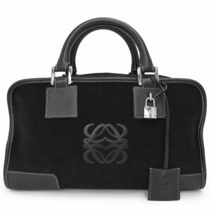 （中古）ロエベ LOEWE アマソナ 28 ハンドバッグ スウェード スエード カーフスキン レザー ブラック 黒 シルバー金具