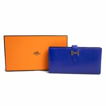 （未使用　展示品）エルメス HERMES ベアン スフレ 二つ折り長財布 ボックスカーフ レザー ブルーエレクトリック ゴールド金具 A刻印 箱付_画像2