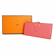 （新品・未使用品）エルメス HERMES ベアン スフレ 二つ折り長財布 ヴォーエプソン レザー ローズアザレ ピンク ゴールド金具 A刻印 箱付_画像2