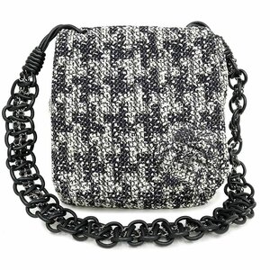 （未使用保管品）シャネル CHANEL カメリア レザー チェーン ショルダーバッグ 斜め掛け ツイード ブラック 黒 A30216