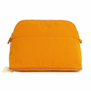 （新品・未使用品）エルメス HERMES ボリードポーチ 25 MM コスメ 化粧ポーチ コットン100％ オレンジウルサン シルバー金具 箱付