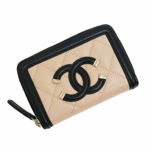 （新品・未使用品）シャネル CHANEL CC フィリグリー コインケース 小銭入れ 財布 キャビアスキン レザー ベージュ ブラック A81459 箱付