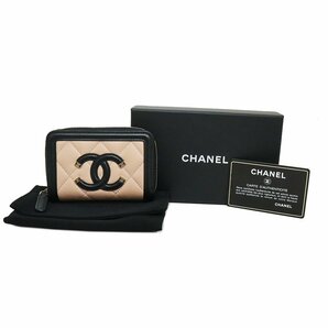 （新品・未使用品）シャネル CHANEL CC フィリグリー コインケース 小銭入れ 財布 キャビアスキン レザー ベージュ ブラック A81459 箱付の画像2