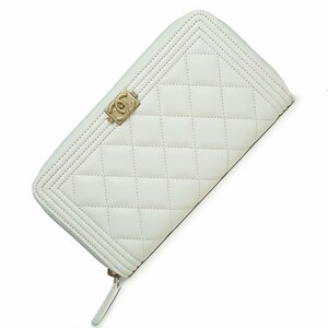 （新品・未使用品）シャネル CHANEL ボーイシャネル ラウンドファスナー ジップ 長財布 キャビアスキン ホワイト 白 ゴールド金具 A80288