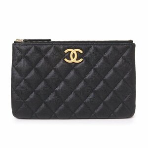 （新品・未使用品）シャネル CHANEL マトラッセ ココマーク フラットポーチ クラッチバッグ キャビアスキン レザー ブラック 黒 AP3525