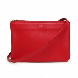 （美品）セリーヌ CELINE トリオ ショルダーバッグ 斜め掛け カーフスキン レザー レッド 赤 165113ETA