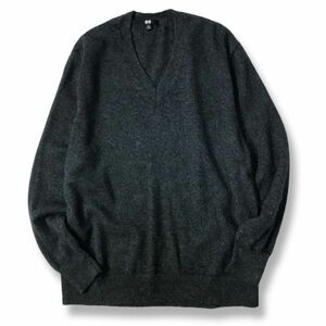 《良品◎》UNIQLO ユニクロ★上質カシミヤ100％*ビッグサイズ*ニット*セーター*ダークグレー*サイズ3XL(LW1443)◆S60