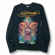 《オススメ◎》ED HARDY エドハーディー★アメリカ製*スカルデザイン*長袖Tシャツ*カットソー*ネイビー*サイズS(MA6094)◆YP_画像1