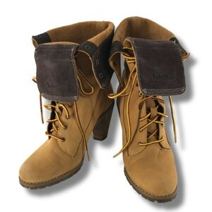 《良品◎》Timberland ティンバーランド★イエローヌバックハイヒールロングブーツ*シューズ*靴*ライトブラウン(AC1030)◆S80