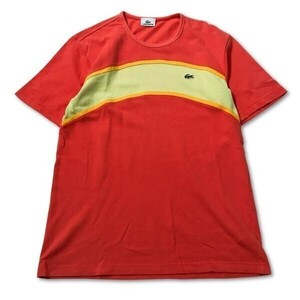 《良品◎》LACOSTE ラコステ★ワンポイントロゴ*半袖Tシャツ*クールネック*カットソー*オレンジ*サイズ3(MS2514)◆YP