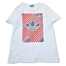 《良品◎》adidas アディダス★トレフォイル*ビッグロゴデザイン*Tシャツ*カットソー*ホワイト*サイズS(MS1774)◆YP_画像1