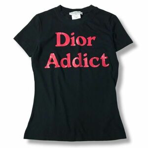 《良品◎》Christian Dior クリスチャンディオール★イタリア製*Addict*ロゴプリントTシャツ*カットソー*ブラック*サイズ40(LS408)◆YP