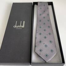 ダンヒル（Dunhill） グレー緑四角Dロゴネクタイ_画像1