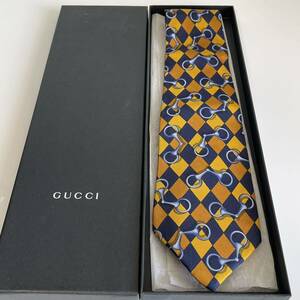 グッチ（GUCCI） 紺茶ダイヤホースビットネクタイ