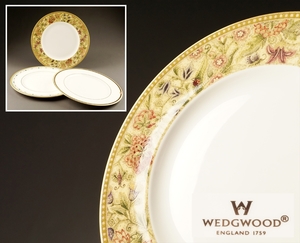 【千寿】 WEDGWOOD ウェッジウッド フローラルタペストリー プレート ３点 L4◆在銘/西洋アンティーク/陶磁器/洋食器/骨董/1111