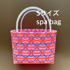お風呂　銭湯　サウナ　スパバッグ　プラカゴ　レトロポップ　桜ピンク　Sサイズ ハンドメイド