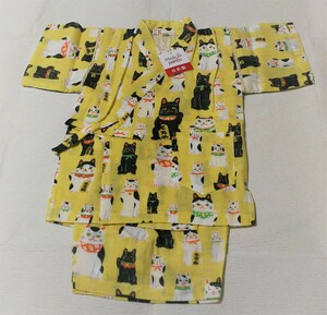 6291 KID'S jinbei 80cm[ maneki-neko * yellow color ][.. equipped ]