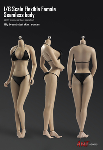 AB001S 1/6スケール シームレス女性ボディ素体 デッサン人形（ヘッドなし） サンタン Flexible Female Seamless Body Big Breast Size