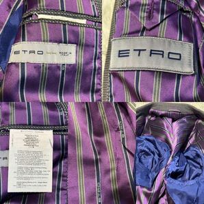 極美品 Lサイズ ETRO エトロ スーツ セットアップ ストライプ チャコール グレー 裏地 総柄 パープル 紫 ビジネス メンズ 紳士服 2Bの画像5