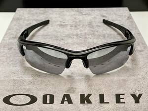 偏光レンズ★OAKLEYオークリーFLAK JACKET XLフラックジャケット 黒ブラック×シルバー/Polarizedミラー サングラス ハードケース付 USA製