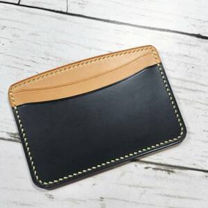 RiDo Leather Works【ブッテーロ】カードホルダー★ブラック&ナチュラル(生成り)　カードケース　イタリアンレザー　ハンドメイド