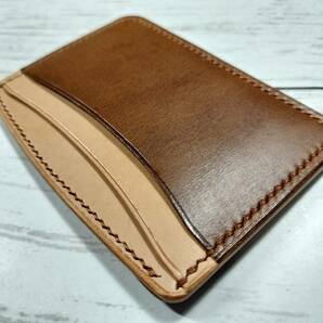 RiDo Leather Works【ブッテーロ】カードホルダー★キャメル×生成り カードケース イタリアンレザー ハンドメイドの画像2