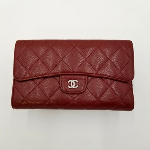 【1円スタート】CHANEL シャネル マトラッセ キャビアスキン 三つ折り 長財布 ボルドー系 シルバー金具 ウォレット シリアルシール付きの画像2