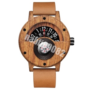 マル得◎クリエイティブ 木製 腕時計 コンパスターンテーブル 男性用 セミクルダイヤル クォーツ時計 レトロ レロジオ