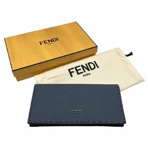 極美品 FENDI フェンディ SELLERIA セレリア 7M0186 O72 F031H ローマンレザー コンチネンタル ロングウォレット 長財布 ブルー系 男女兼用